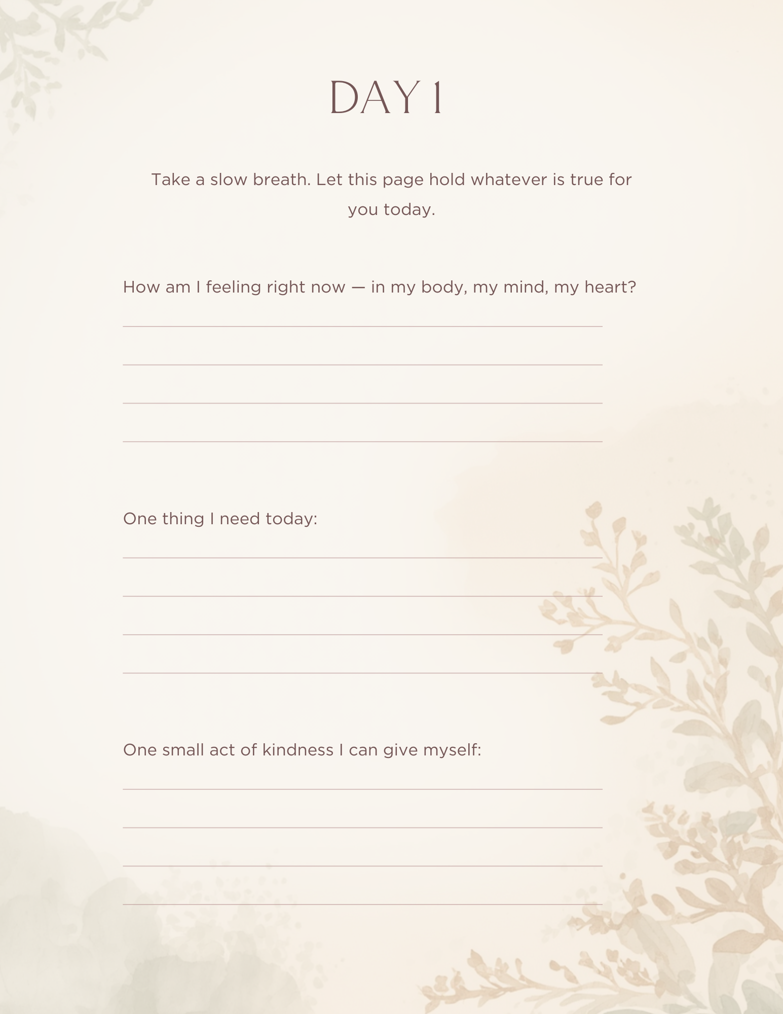 Workbook day one page